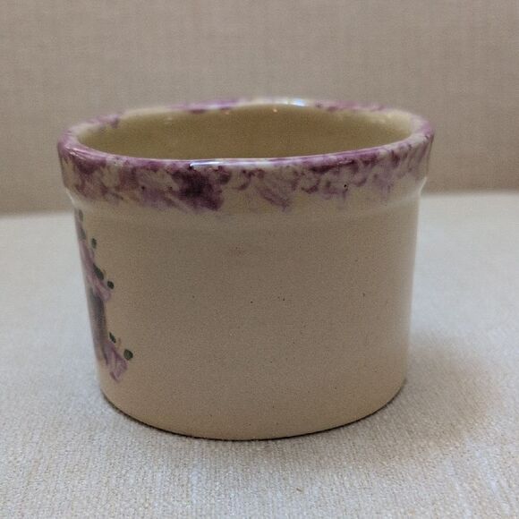 Handcrafted Alpine Pottery Mini Crock Cream and Purple Bowl Planter Vintage - Picture 2 of 8